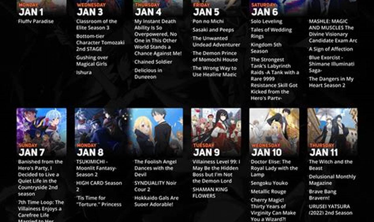 Winter 2024 Anime Calendar Datesheet