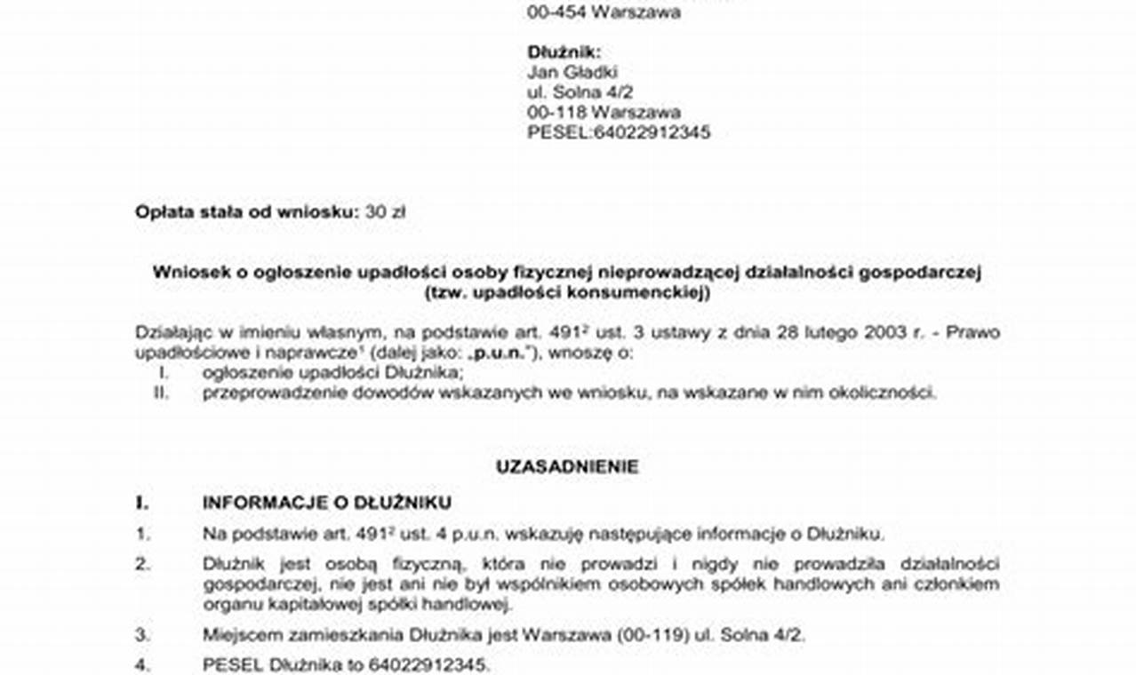 Wniosek O Ogłoszenie Upadłóść Spółki Do Krs-Zr Dokument