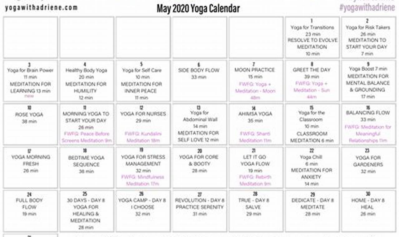Yoga With Adriene April Calendar