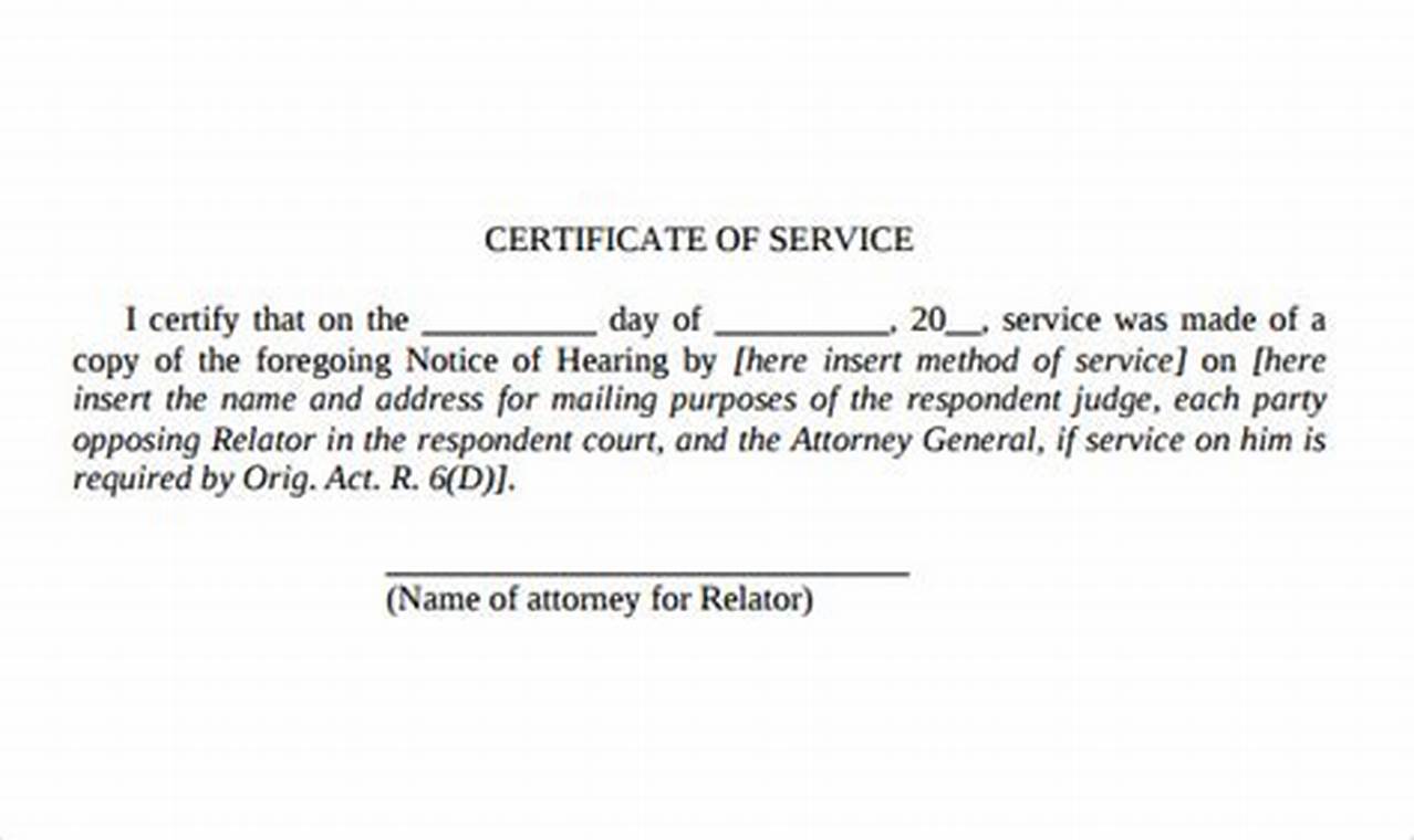 Certificate Of Service Example