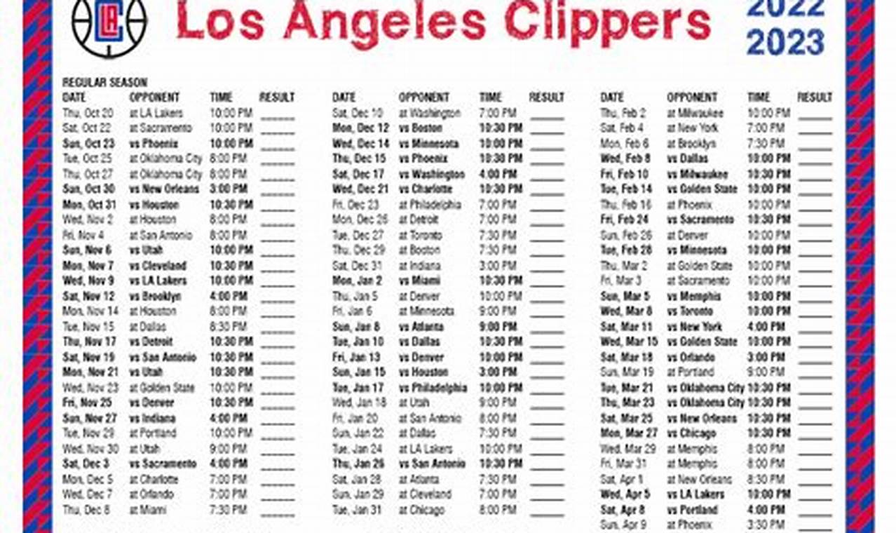 Clippers Schedule 2024 Printable