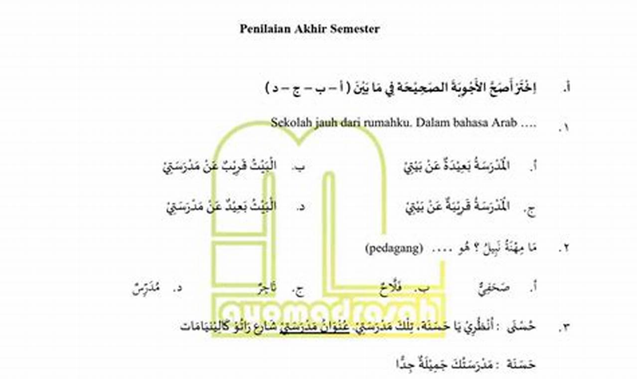 Download Soal UASPAS Bahasa Arab MI KMA