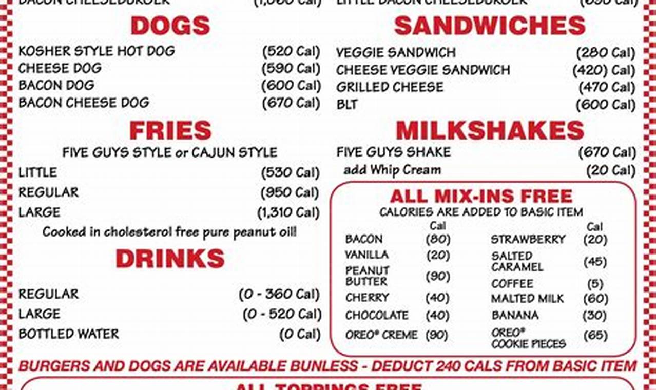 Five Guys Menu With Prices 2024