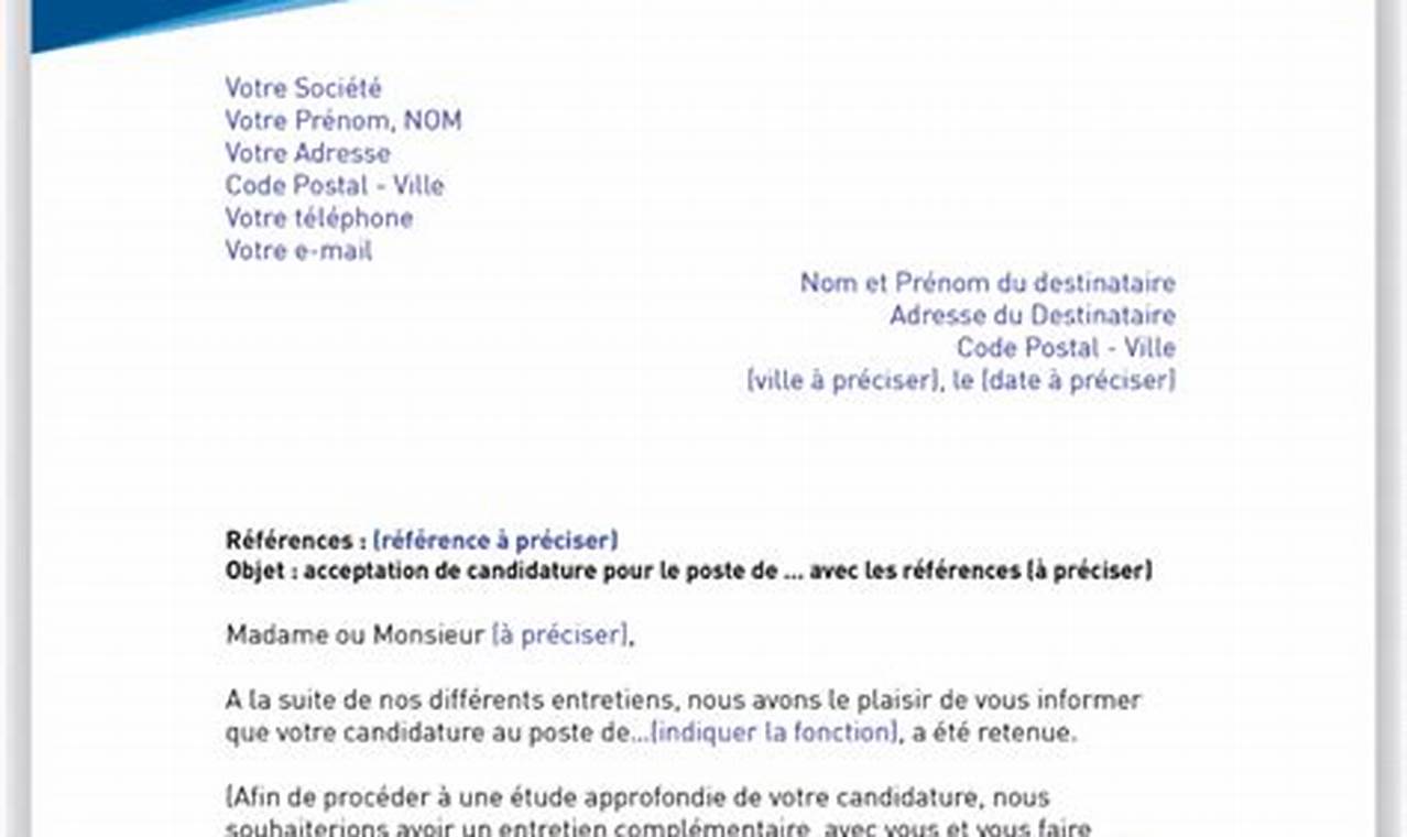 Modèle de lettre d'acceptation de proposition