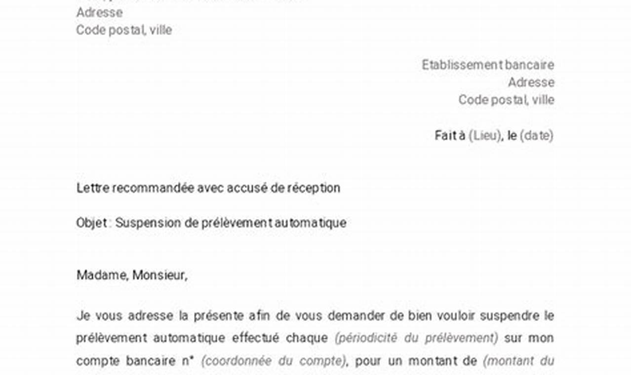 Modèle de lettre de suspension de prélèvement