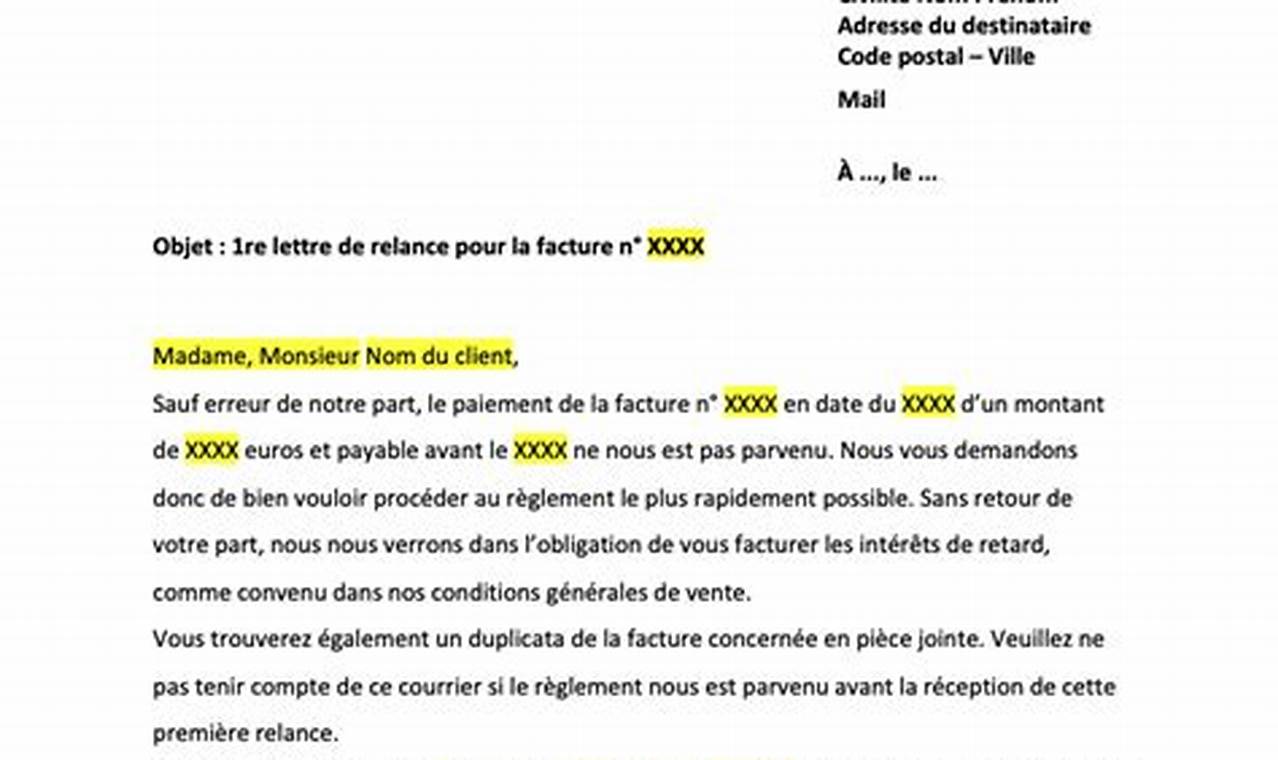 Modèle de lettre de relance de facture impayée gratuit