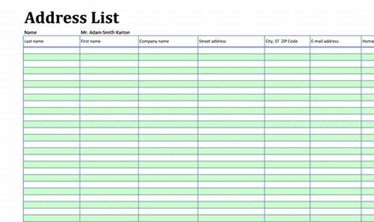 Professional Contact List Template Excel