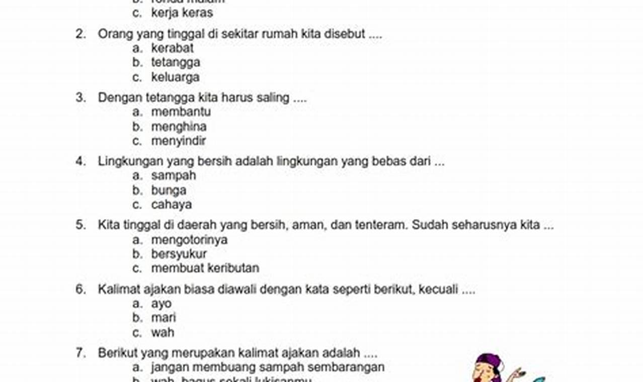 Soal PTS Bahasa Indonesia SD Kelas 2 dan Kunci Jawaban
