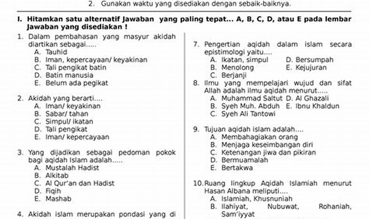 Soal UTS Aqidah Akhlak MI Semester 2