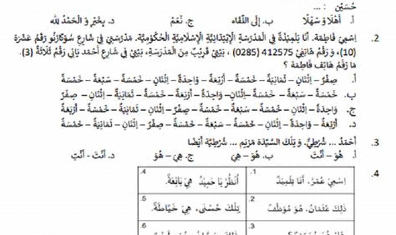 Soal UTS Bahasa Arab Kelas 8 MTs dan Pembahasannya