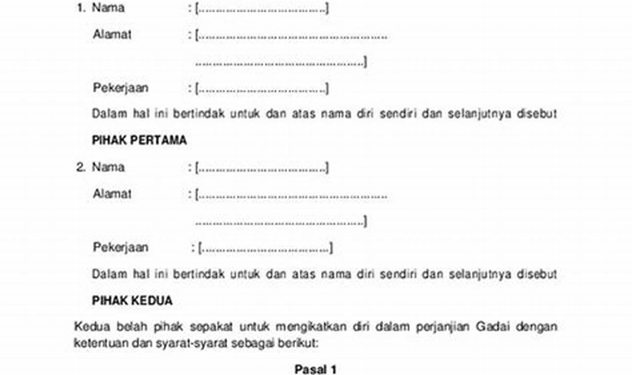 surat perjanjian gadai mobil tanpa bpkb