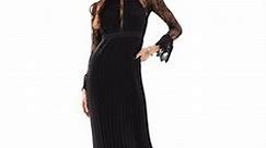 TFNC pleated lace maxi dress with scallop and lace details in black | ASOS