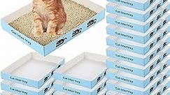 30 Pack Disposable Cat Litter Box Foldable Paper Kitty Tray 13.8x10x2 in Small Lightweight Cardboard Box Water Proof for Indoor Low Entry Easy Disposal Non Clumping Nice Absorption Portable (Blue)