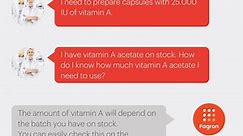 QUESTION OF THE MONTH 🤩 I need to prepare capsules with 25.000 IU of vitamin A. I have vitamin A acetate on stock. How do I know how much vitamin A acetate I need to use? Watch the video and see the answer! 👉 Find here your certificate: https://fagron.com/documents/ #questionofthemonth #q&a #questionandanswer #compounding #compoudingpharmacy #magistralebereiding #apotheek #pharmacie #fagron #fagronbelgium #wearefagron | Fagron Belgium