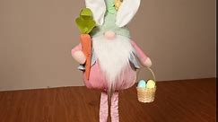 unanscre Large Easter Bunny Gnome Plush Elf Decoration - Standing Rabbit Gnome w/Retractable Spring Legs(26’’-36’’) Handmade Hold Easter Eggs Basket & Carrot Doll for Easter Ornament Home Decor