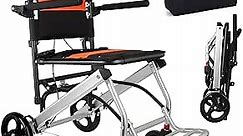 World's Lightest (Only 16lbs) Portable Transit Travel Wheelchair, Folding Transport Wheelchairs for Adults and Seniors Support 220lbs, Lightweight Aluminum Wheelchair for Elderly