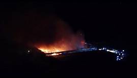 Großbrand bei Rathenow - Lagerhalle in Flammen, u.a. Luftaufnahmen