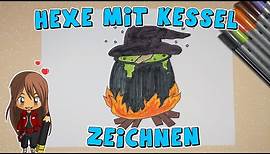 Hexe mit Kessel einfach malen für Kinder | ab 8 Jahren | Malen mit Evi | deutsch