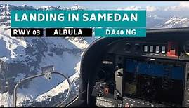 Approach SAMEDAN (Engadin Airport, LSZS) via VFR Route Albula for Runway 03, DA40 NG, incl. ATC