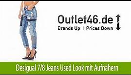 Desigual 7/8 Jeans Used Look günstig mit Aufnähern Damen Blau | Outlet46