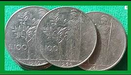 100 Lire coin value, Italy 1955,1956,1957,1959,1963,1964,1966,1967,1968,1969