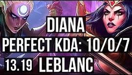 DIANA vs LEBLANC (MID) | 10/0/7, 72% winrate, 7 solo kills, Legendary | JP Master | 13.19