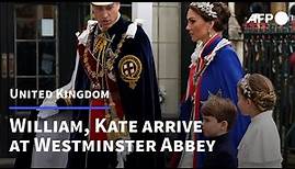 Prince William, Kate and children arrive at Westminster Abbey for coronation | AFP