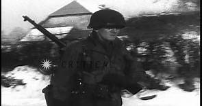 US infantrymen of the 358th Regiment, 90th Division marching along the highway t...HD Stock Footage