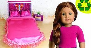 How to make an American Girl Doll Bed and Bedding - No Sew- Doll Crafts - simplekidscrafts