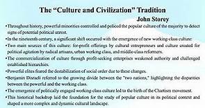 John Storey's "The "Culture and Civilization" Tradition" (Matthew Arnold and F.R. Leavis) (Summary)