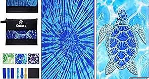 2 Pack Lightweight Thin Beach Towel Oversized 71"x32" Big Extra Large Microfiber Sand Free Towels for Adult Quick Dry Travel Camping Beach Accessories Vacation Essential Gift Blue Tie Dye Turtle