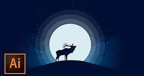 Animal Silhouette Moonlight Vector Illustration - Illustrator Tutorial
