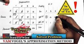 VAM | Vogel's Approximation Method | In case of Tie | Transportation Problem | Solved by Kauserwise
