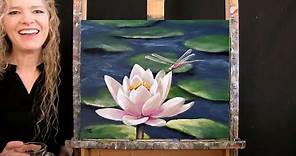 Learn to Paint LOTUS AND DRAGONFLY with Acrylic Paint - Paint & Sip at Home - Step by Step Tutorial