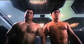Bodybuilders in sauna