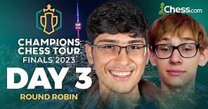 Champions Chess Tour Finals 2023 Day 3 | Magnus v Wesley & Fabiano v Hikaru Battle to Top The Table