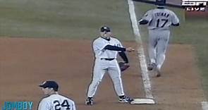Chuck Knoblauch argues interference as the go-ahead run scores, a breakdown