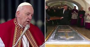 Pope pays tribute to predecessor in massive funeral