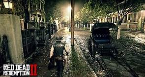 Rain walk at night in Saint Denis | Red Dead Redemption 2 | Third Person View | 4K 60 FPS