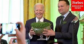 President Biden And Ireland’s Taoiseach Varadkar Hold Bowl Of Shamrocks At St. Patrick’s Day Event