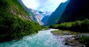 Beautiful Nature River in Norway. Nature Sounds of River. Flowing Water, White Noise for Sleeping.