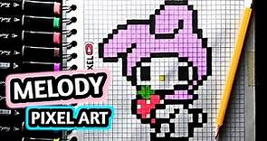 Como Dibujar A MELODY | PASO A PASO FACIL (pixel art) | how to draw melody | HELLO Kitty kawaii