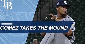 Carlos Gomez takes the mound for first time in career