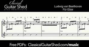 Beethoven: Fur Elise - Free sheet music and TABS for classical guitar