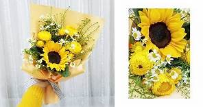 花束包裝｜單支向日葵－ 1張花紙便能成功的簡易花束包裝｜Nicole花藝教室
