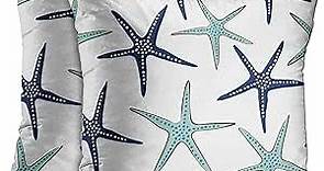 Emvency Set of 2 Throw Pillow Covers Beach Ocean Coastal Green and Blue Starfish Decorative Pillow Cases Home Decor Standard Square 18x18 Inches Summer White Pillowcases