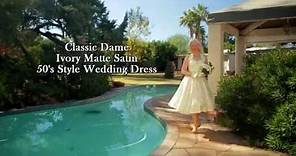 50s Style Ivory Matte Satin Tea Length Wedding Dress