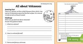 All About Volcanoes Worksheet
