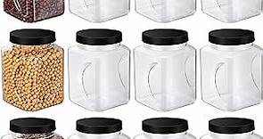 Gerrii 12 Pieces 1/4 Gallon/ 32 Oz Plastic Grip Jar Bulk with Lid Clear Storage Containers Grip Jars Empty Wide Mouth Containers Household Dried Food Canisters for Kitchen Cookies Candy, Black Lid