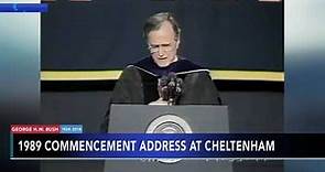 President George H.W. Bush speaks to Cheltenham High School class of 1989